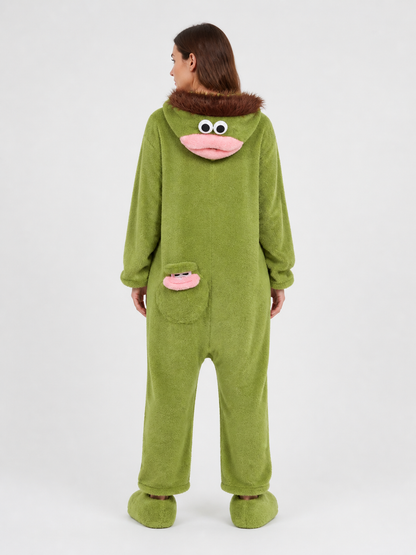 Green Carnival Costume, Hooded Pajama Jumpsuit back view