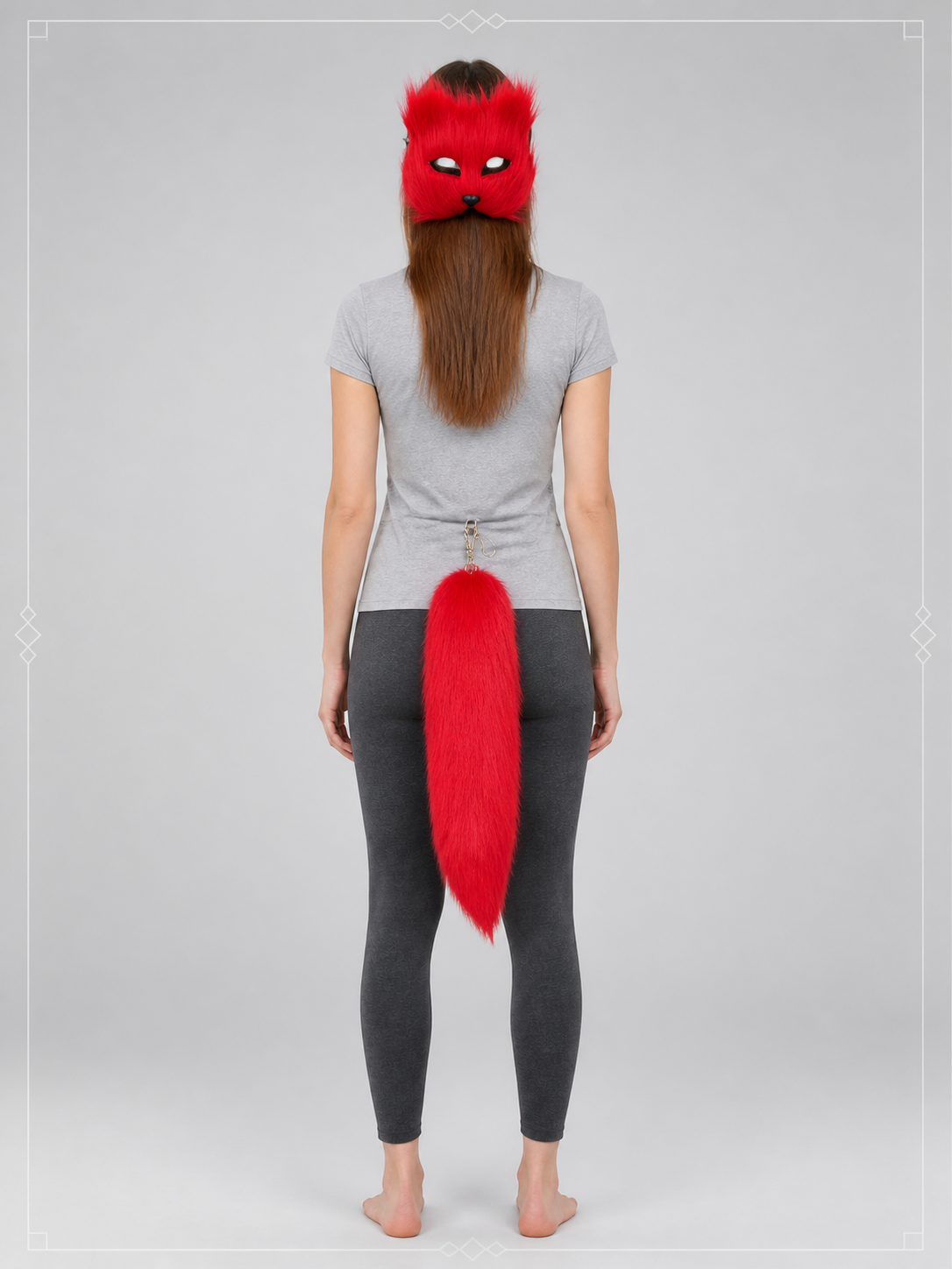 Red Halloween Mask with Tail for Cosplay back view