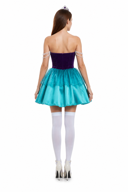 Strapless Carnival Dress with Tiered Skirt back view