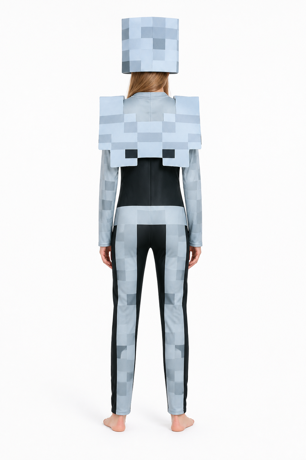 Pixel-Style Skeleton Costume Jumpsuit back view