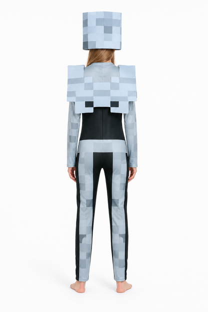 Pixel-Style Skeleton Costume Jumpsuit back view
