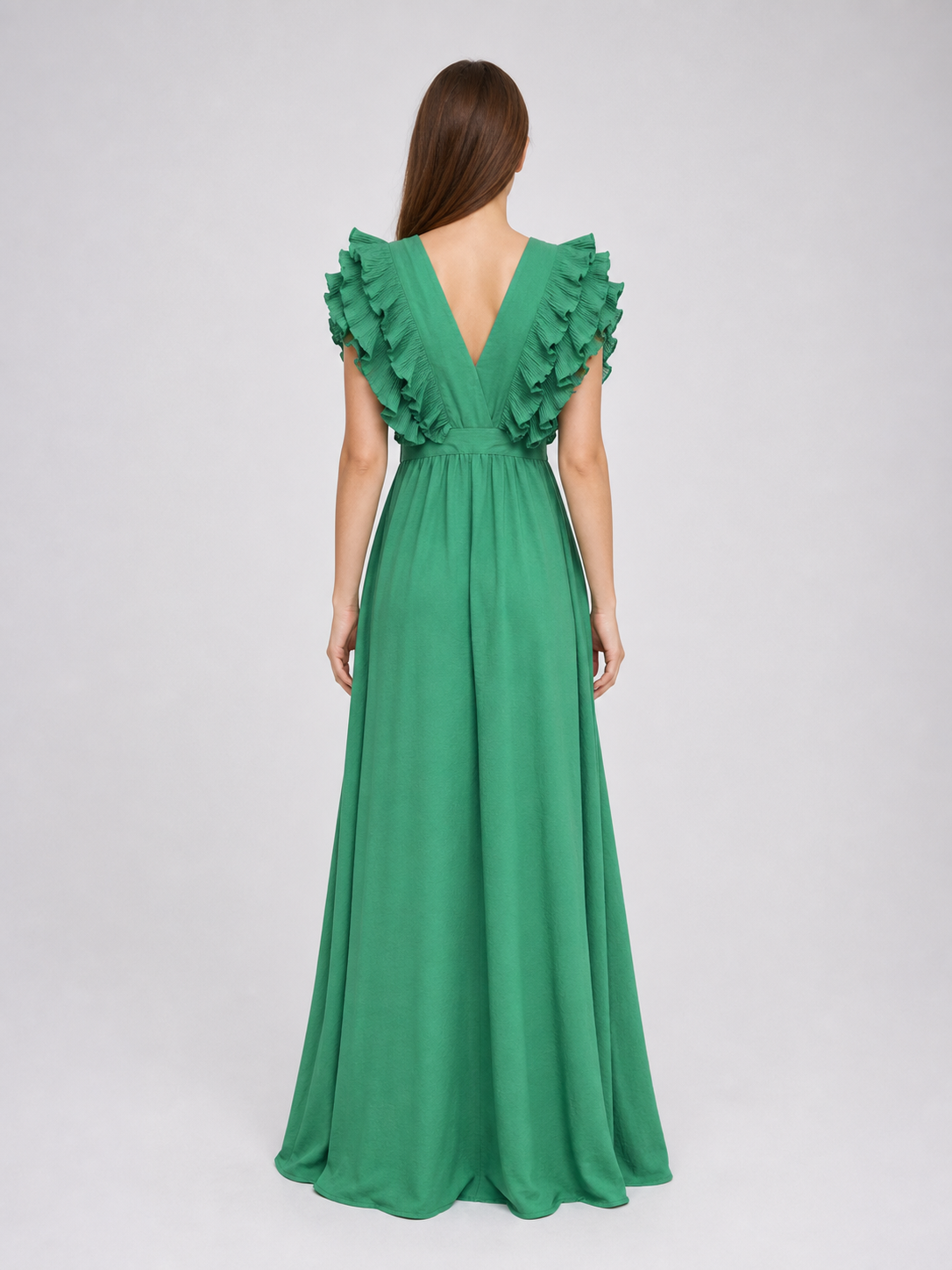 Emerald Green Maxi Dress with a V-Neckline