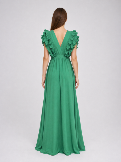 Emerald Green Maxi Dress with a V-Neckline