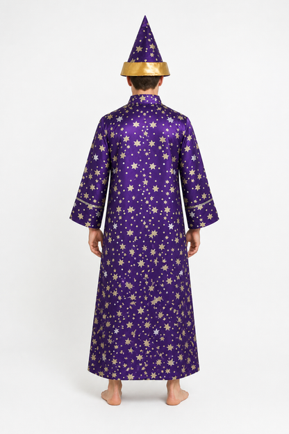 Wizard Costume with Robe and Hat, Purple, Stars back view