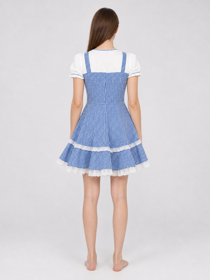 Retro-Style Plaid Dress with Socks and Bows