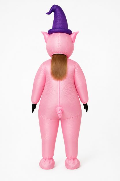 Inflatable Pig Costume with Witch Hat back view