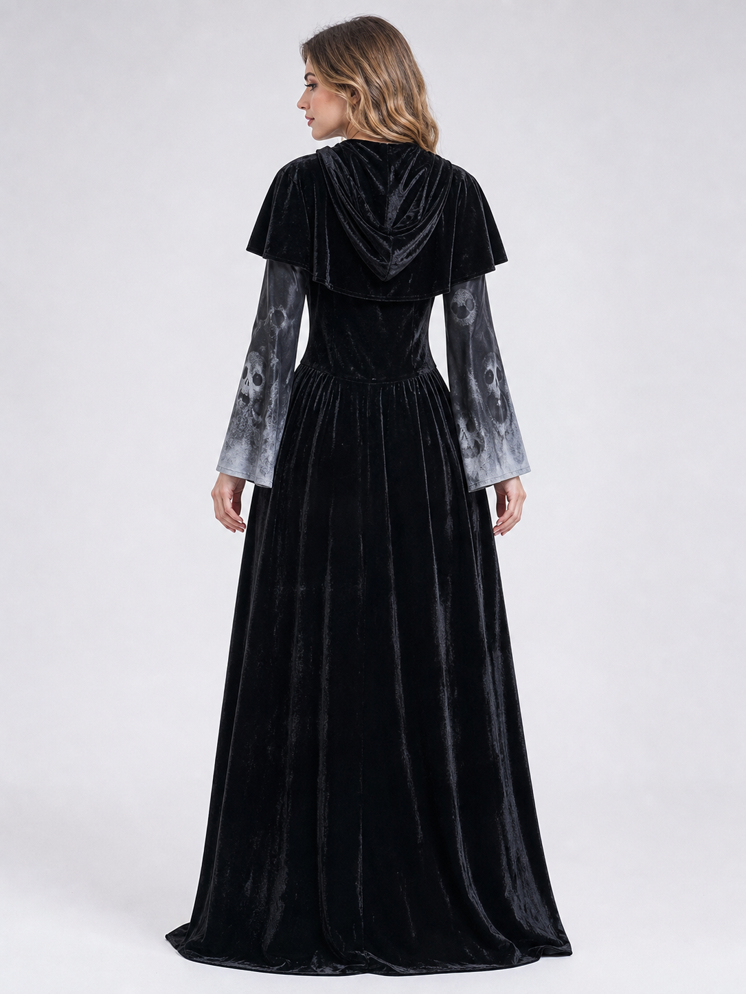 Halloween hooded skull print dress costume
