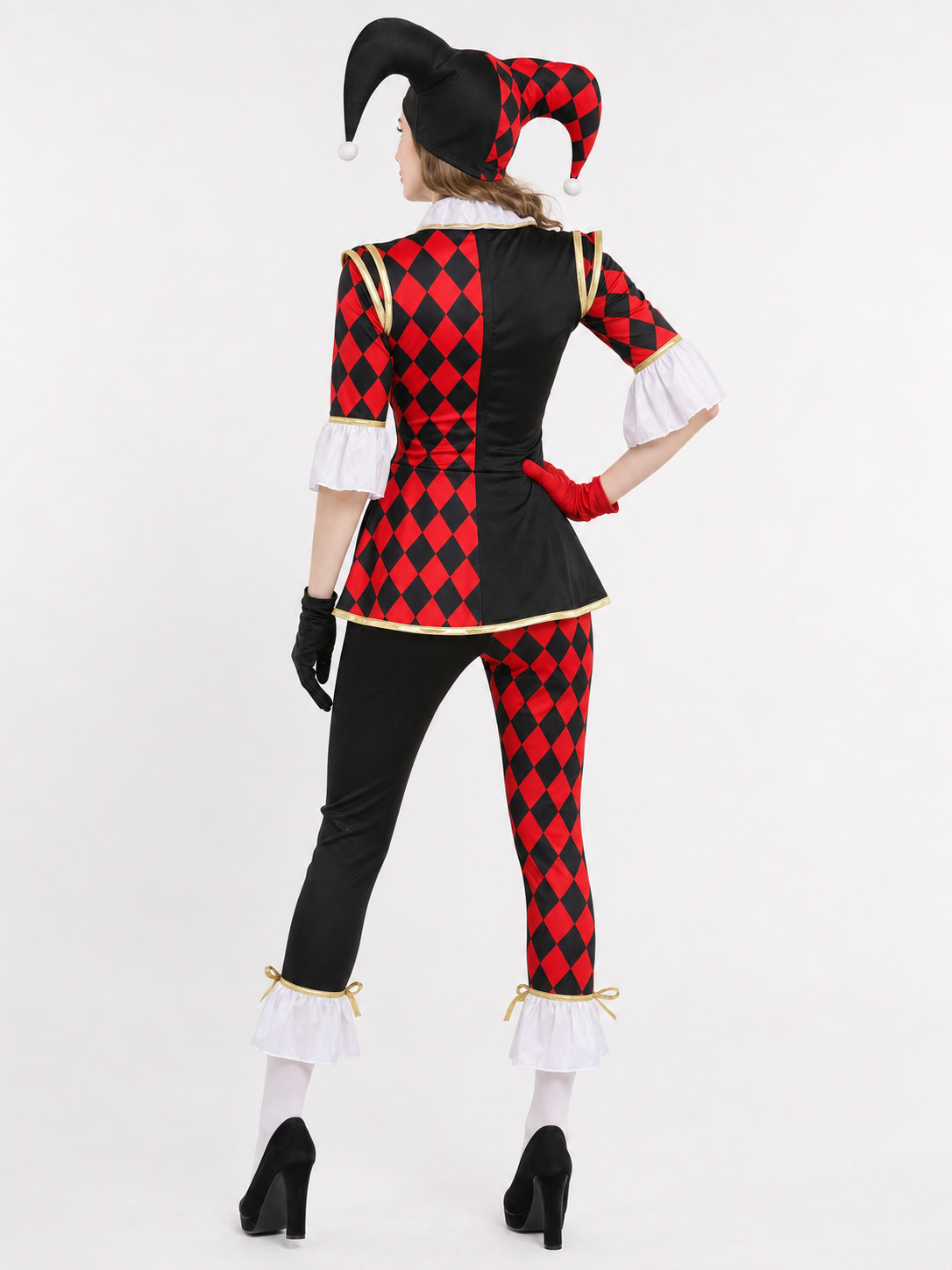 Halloween Harlequin Clown Costume with Hat