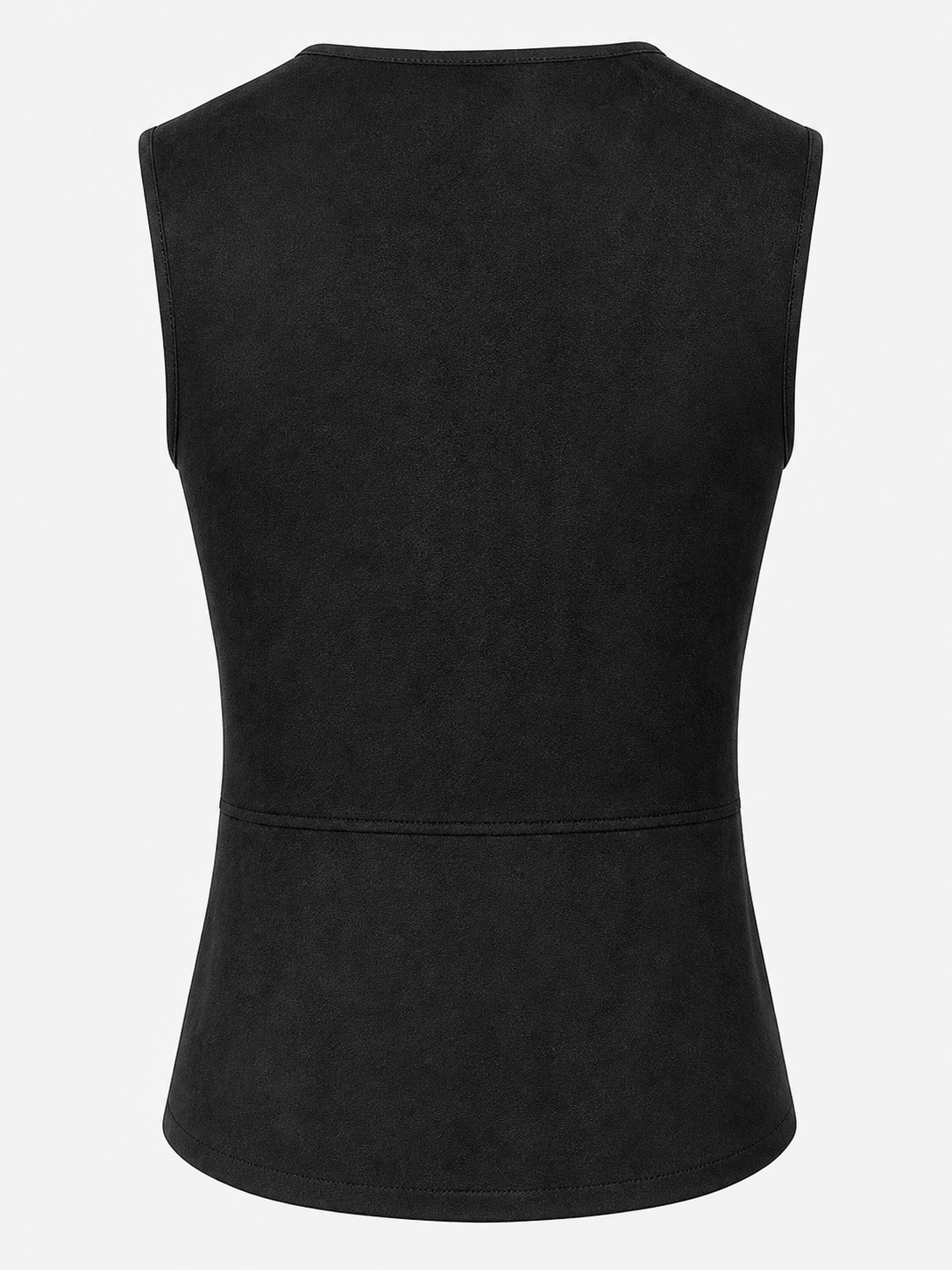 Black Long Lace-Up Vest with V-Neck