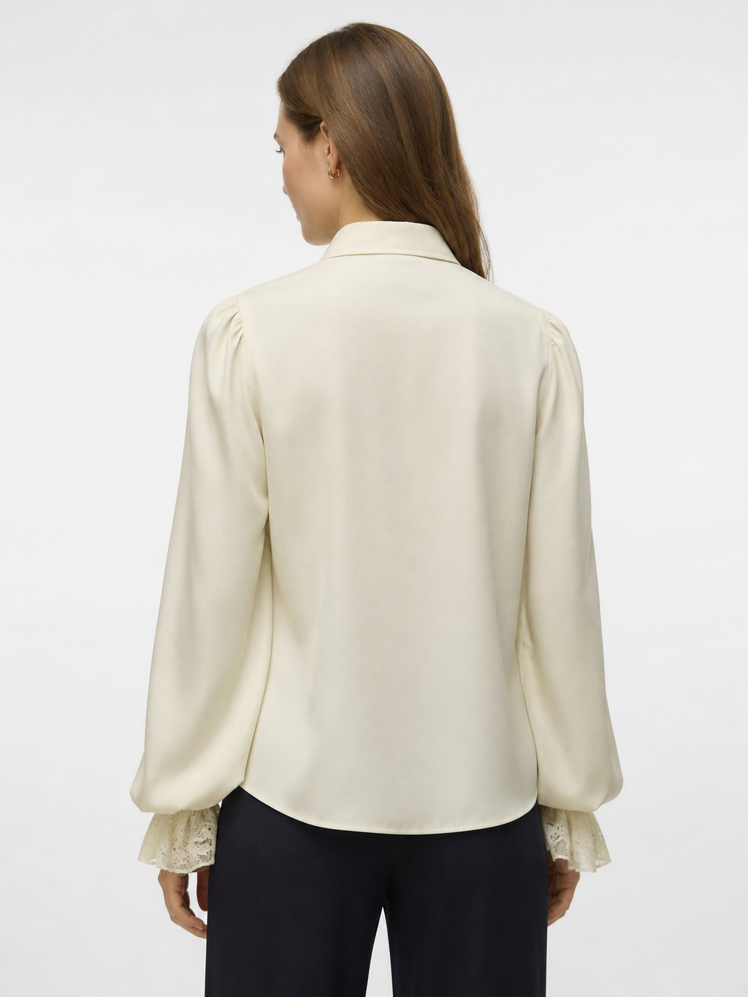Cream Ruffled Blouse with Lace Cuffs