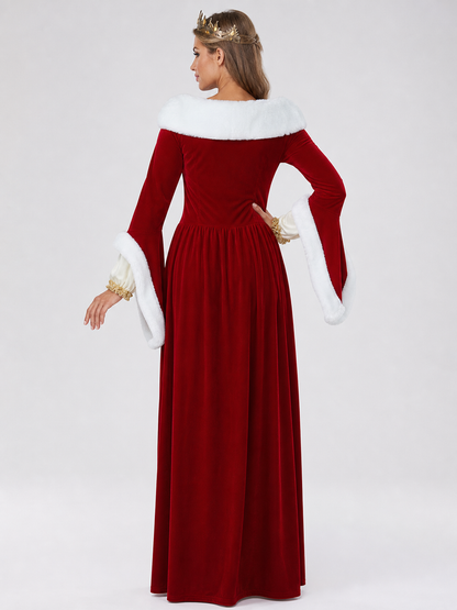 Royal-Style Carnival Dress with Fur Trim