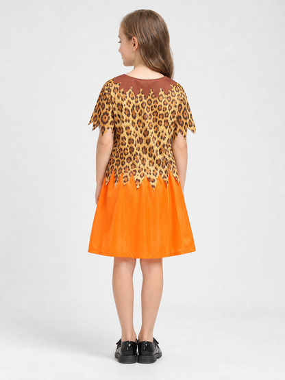 Kids' Caveperson Costume with Leopard-Print Top