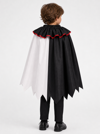 Horror Clown Cape, Black and White with Red Trim