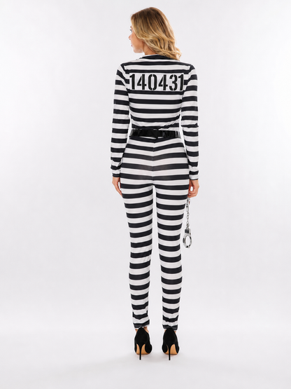 Striped carnival jumpsuit with number print