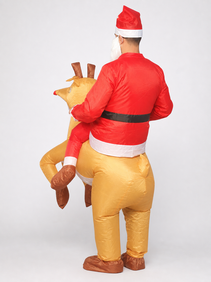 Inflatable Deer Costume with Santa Hat and Beard