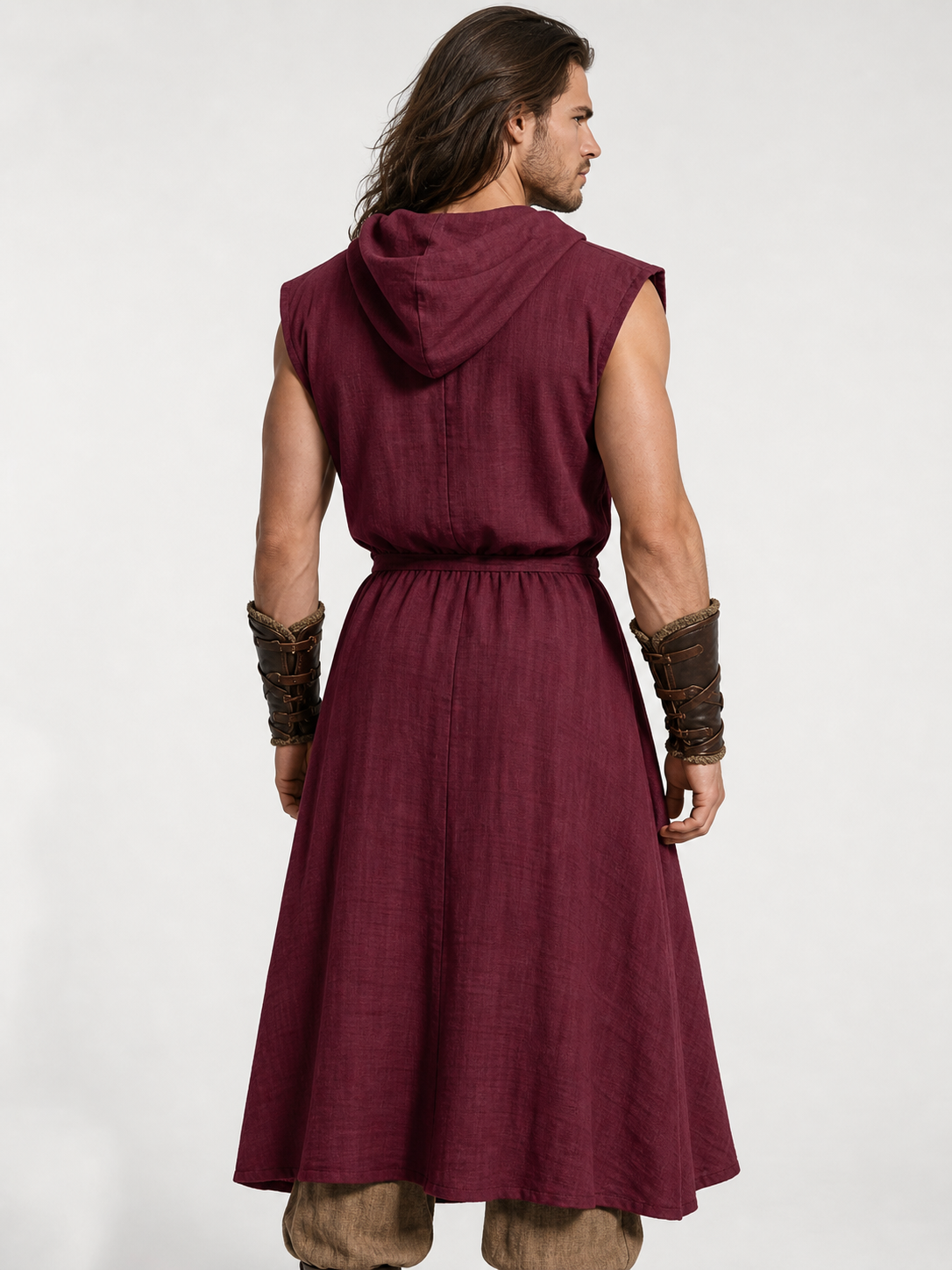 Medieval Hooded Cloak, Wine Red