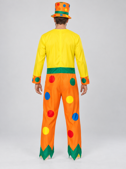 Multicolor Clown Costume with Jumpsuit and Top Hat