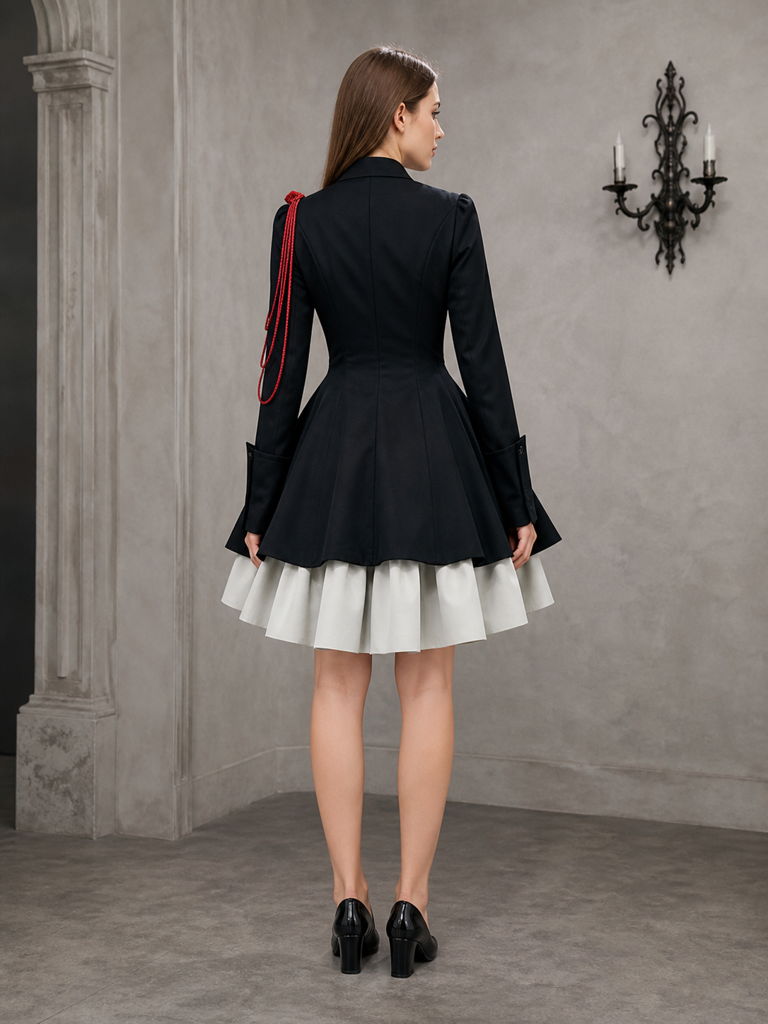 Gothic Dress with Double Rows of Buttons and a Bow