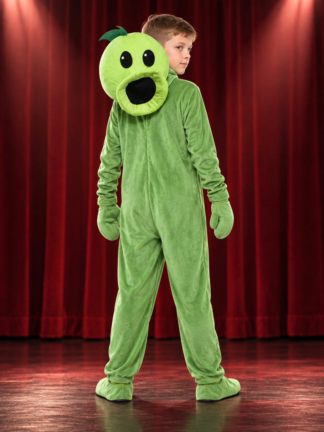Kids' green carnival costume with headpiece