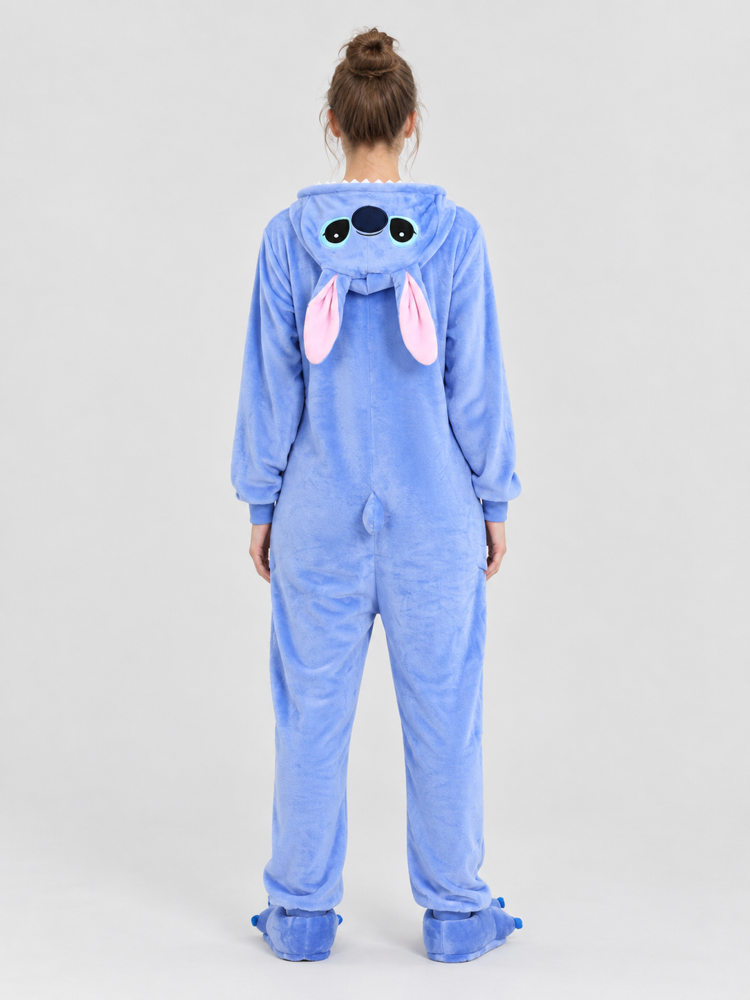 Blue Hooded Pajama Jumpsuit with Appliqué