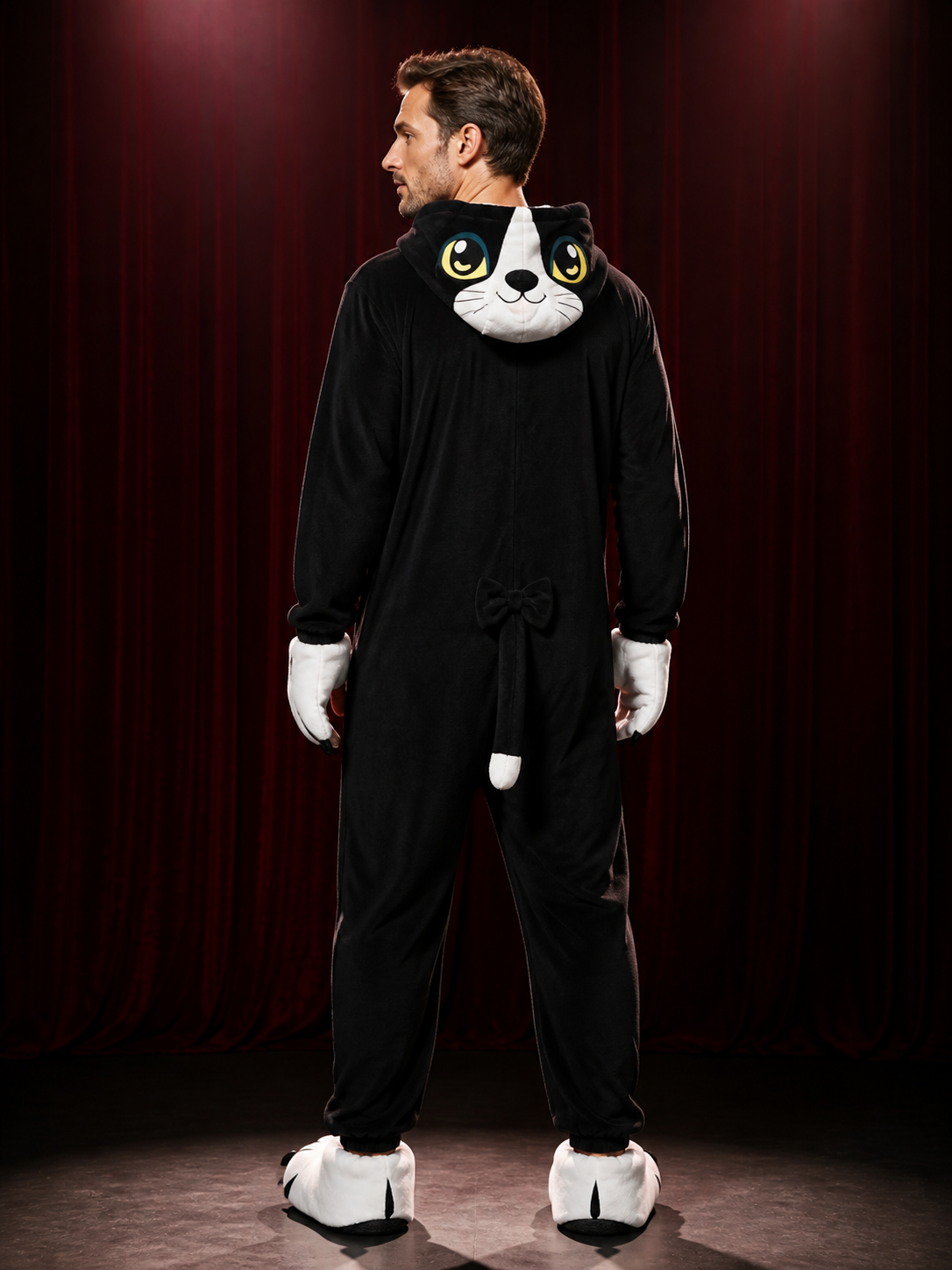 Inflatable Cat Halloween Costume Jumpsuit, Cartoon Animal Performance Outfit back view
