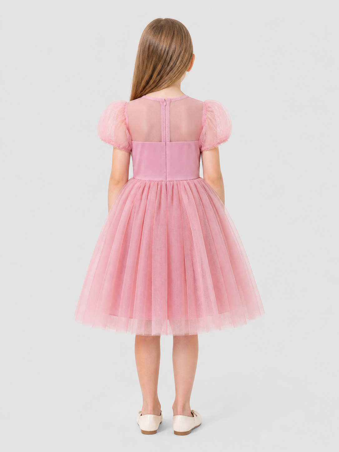 Children’s dressy princess dress with a full skirt back view
