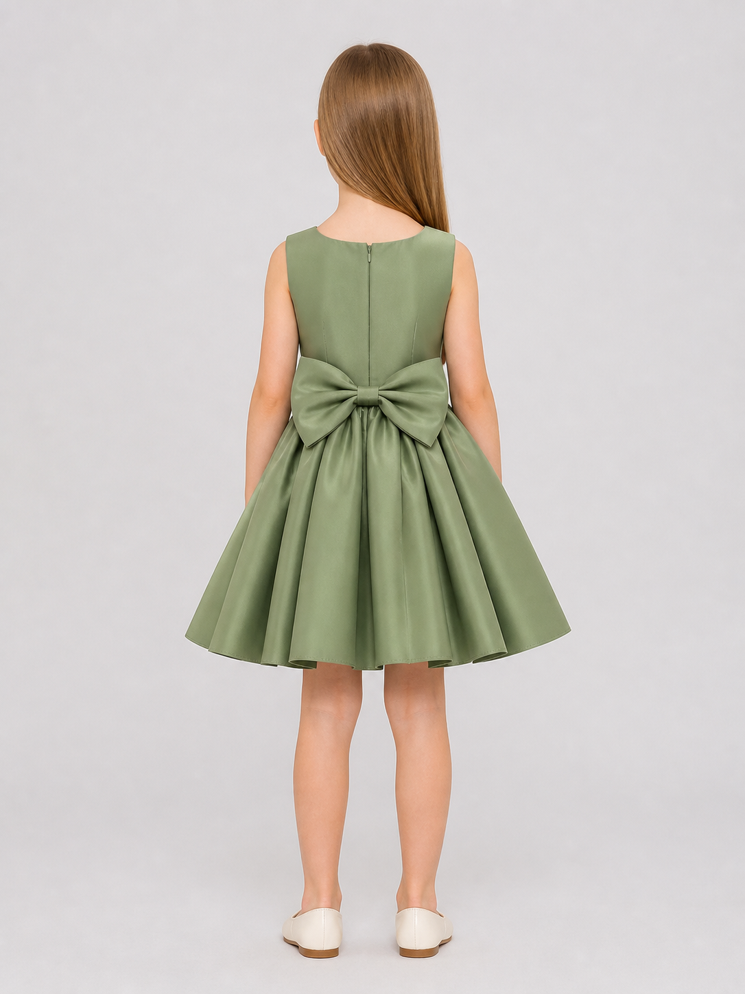 Children's Full Dress with a Large Bow, Green back view