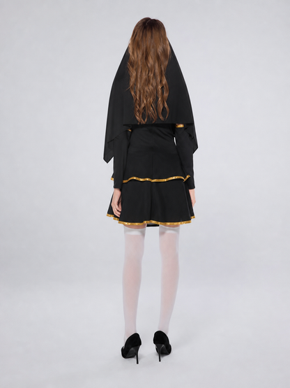 Gothic-Style Cosplay Costume with Veil