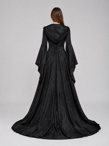 Medieval Hooded Dress with Train back view