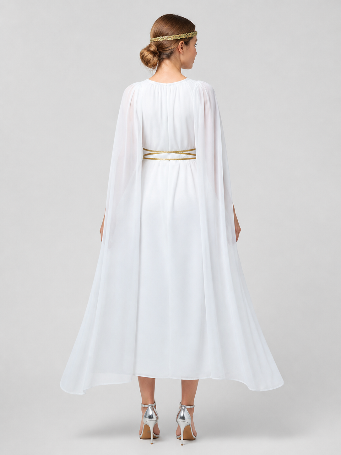 Egyptian-Style Cosplay Costume — White Dress with Cape back view