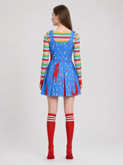 Chucky Halloween Cosplay Costume: Dress and Knee-High Socks back view