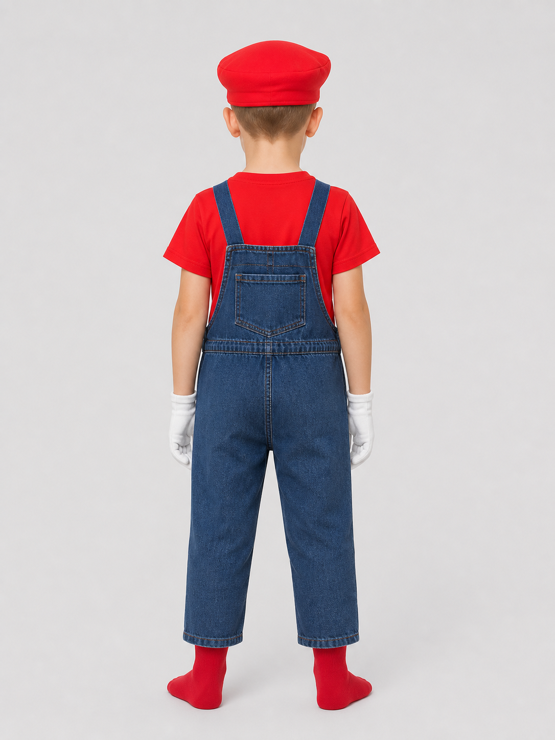 Mario Costume with T-Shirt, Hat, Mustache, and Overalls back view