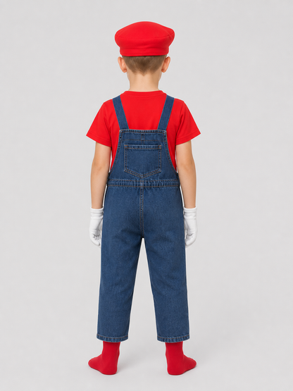 Mario Costume with T-Shirt, Hat, Mustache, and Overalls back view