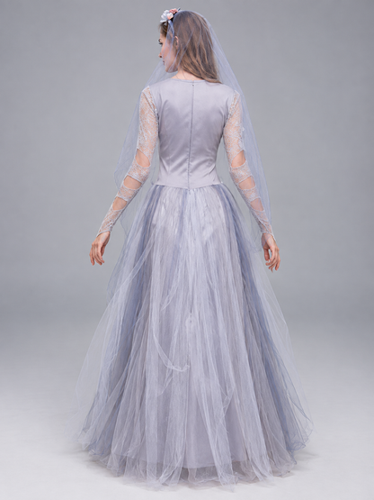 Carnival costume with dress, wreath, and veil, light gray