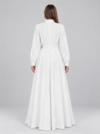 White nun costume made of linen and polyester with belt