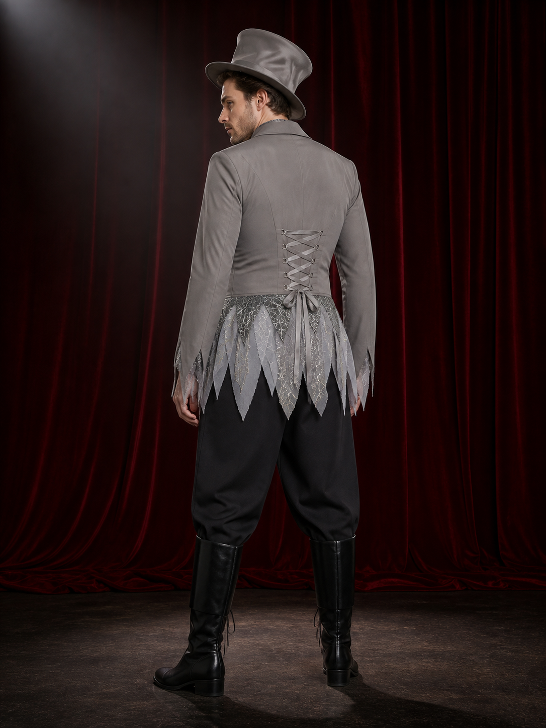 Adult Wizard Costume Set, Gothic Distressed Suit-Style Outfit back view