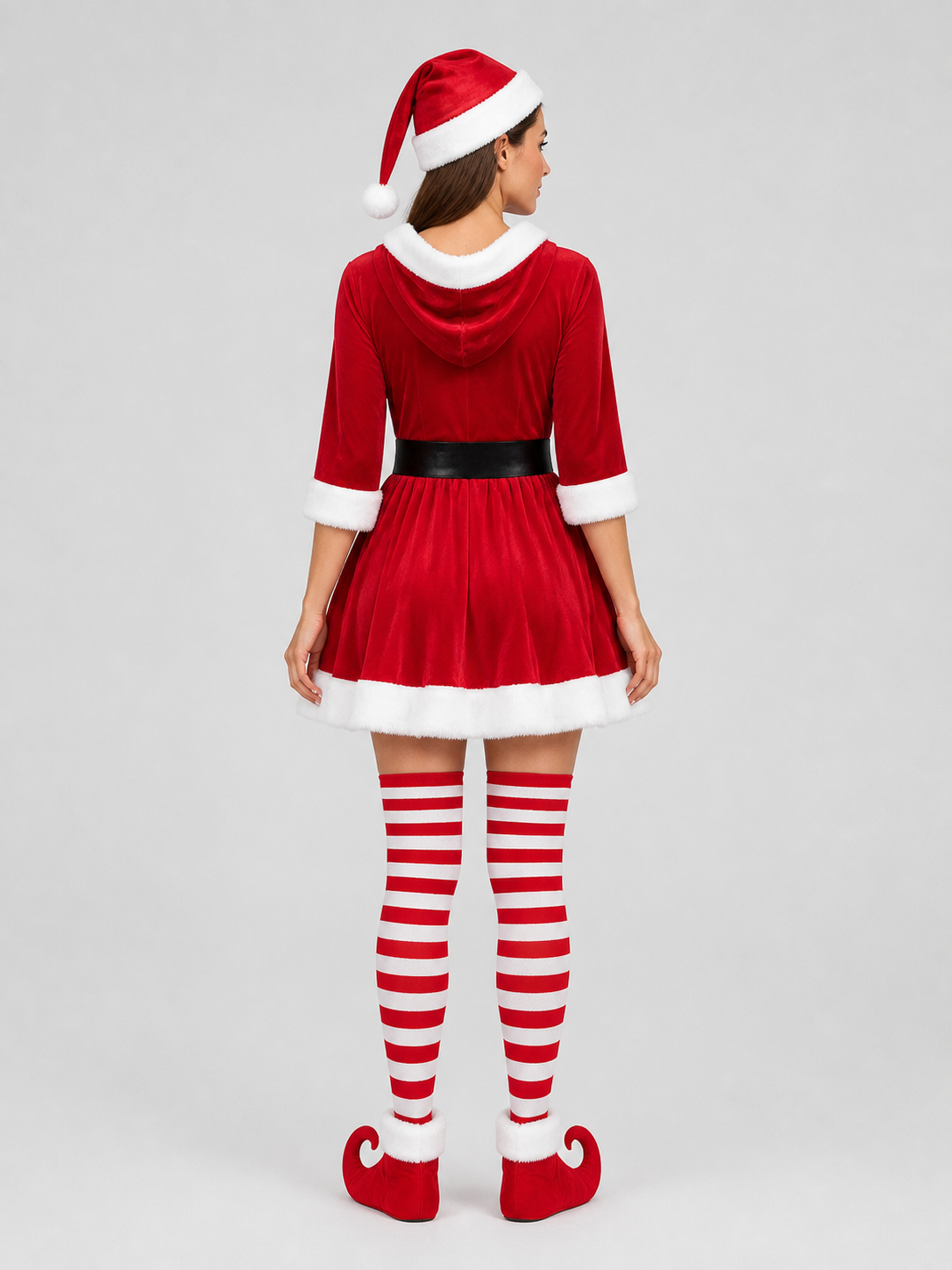 Santa Claus Christmas Costume: Dress, Hat, Belt back view