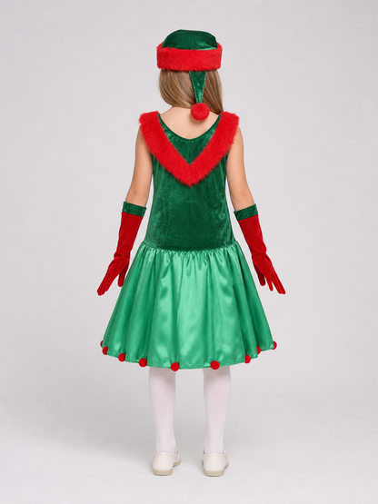 Christmas Elf Costume: Dress, Hat, and Gloves
