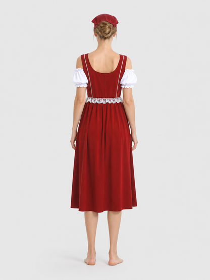 Burgundy Historical Role-Play Dress with Puff Sleeves back view
