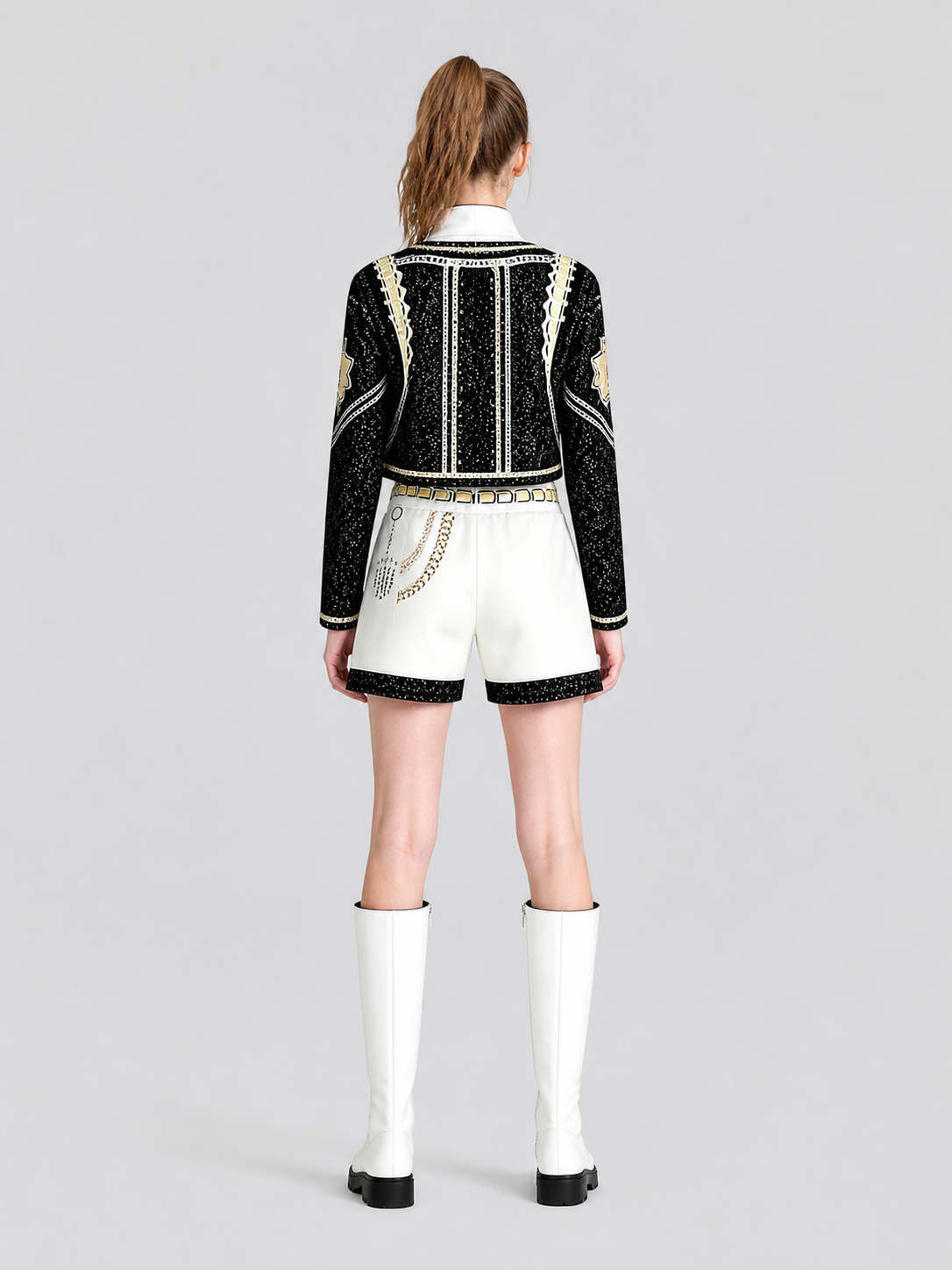 Children's Jacket and Shorts Costume in Black and Gold Style back view