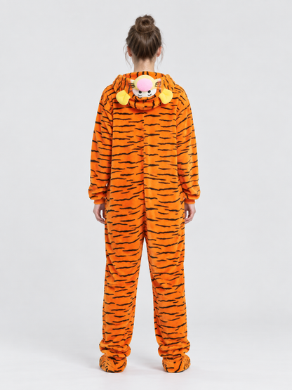 Orange Tiger-Striped Kigurumi Pajama with Hood