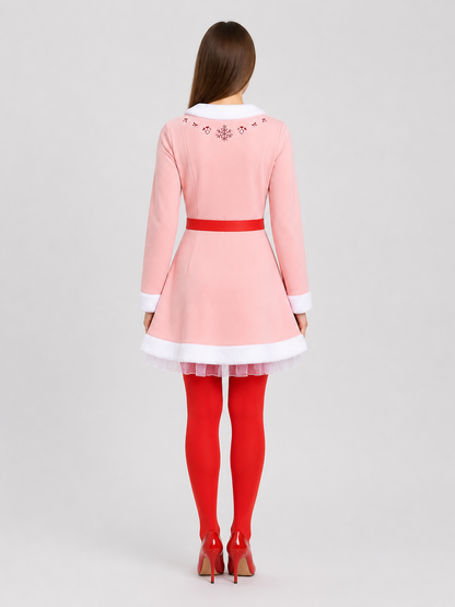 Christmas Elf Costume: Pink Dress with White Trim back view