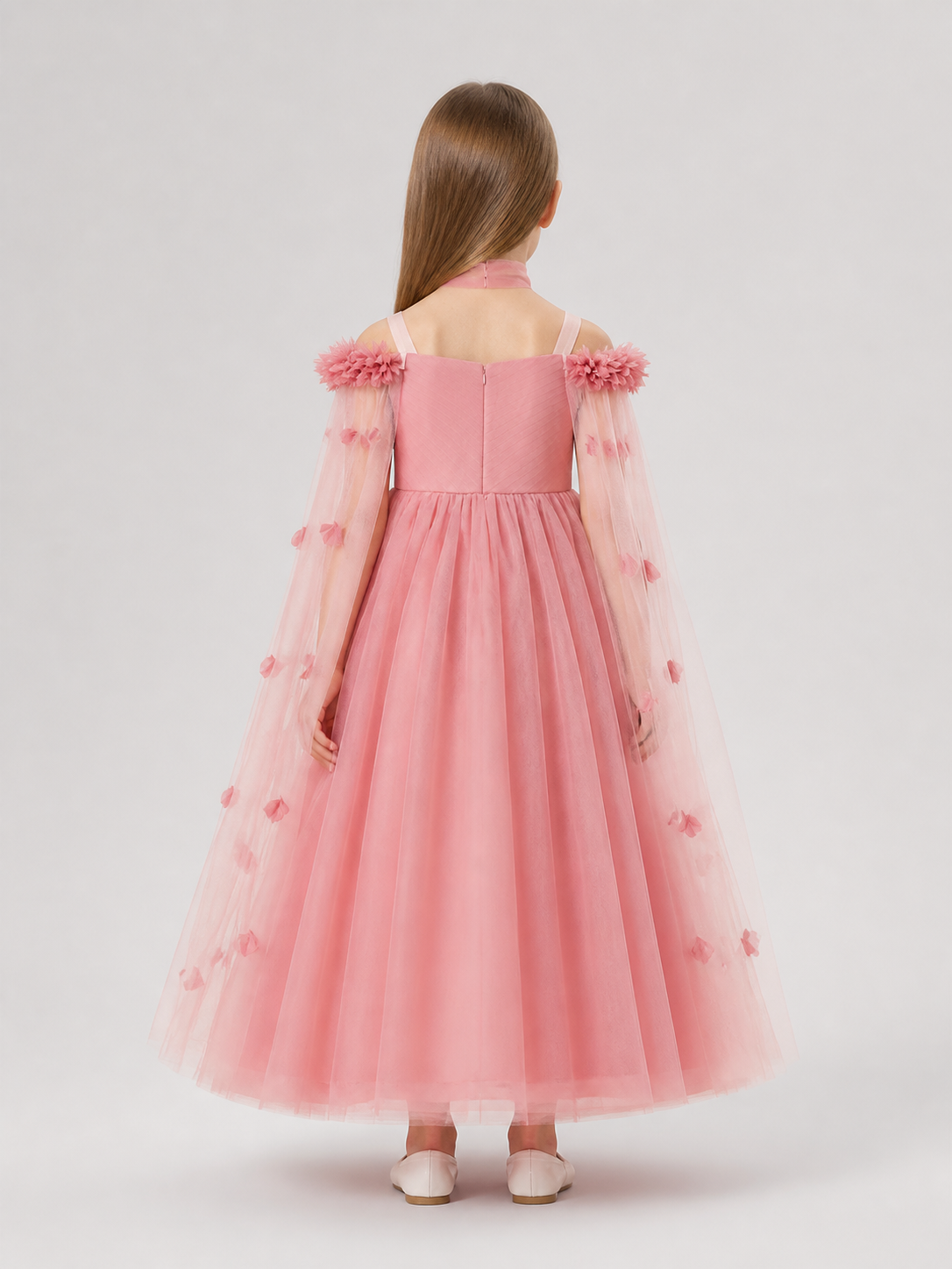 Full-Length Dress with a Layered Tulle Skirt back view