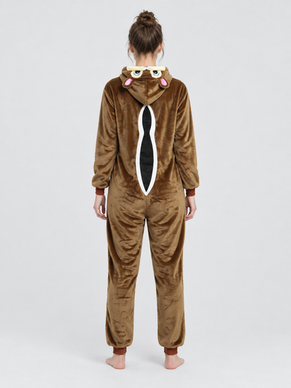 Brown Kigurumi Jumpsuit with Hood and Ears