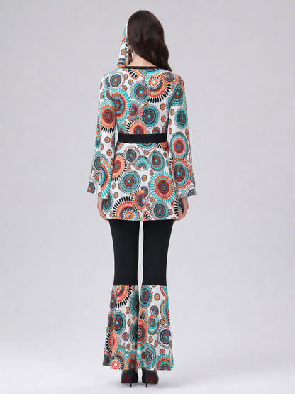 Retro Stage Costume with Colorful Print, Two-Piece