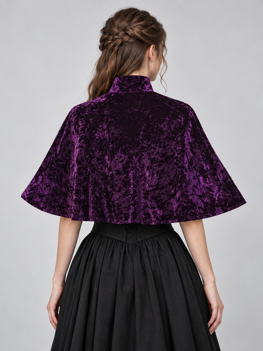 Purple Velvet Cape with High Collar