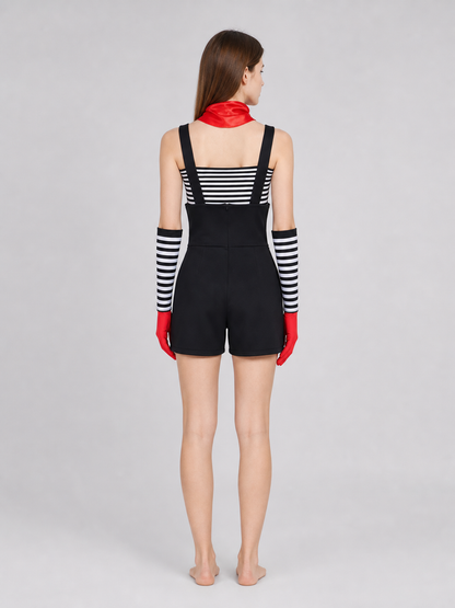 Mime Costume for Cosplay, Striped Set with Hat