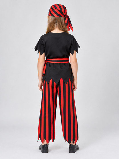 Red and black pirate costume with skull print
