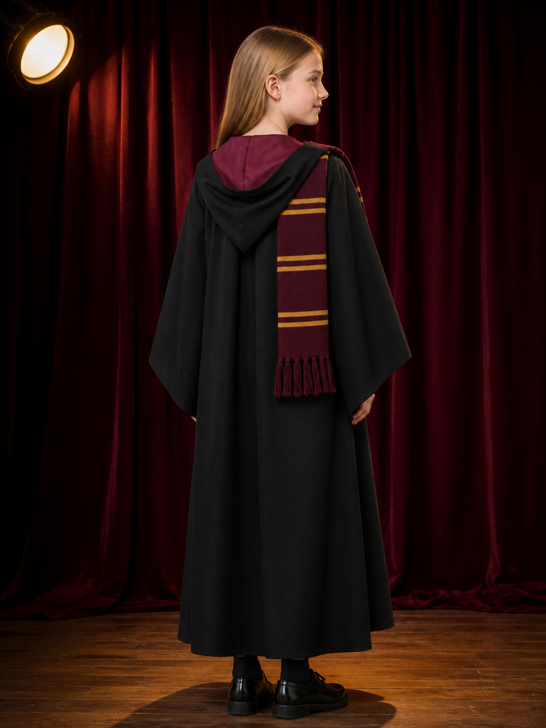 Kids Wizard Robe Costume Set, Hooded Long Cloak with Tie and Scarf back view