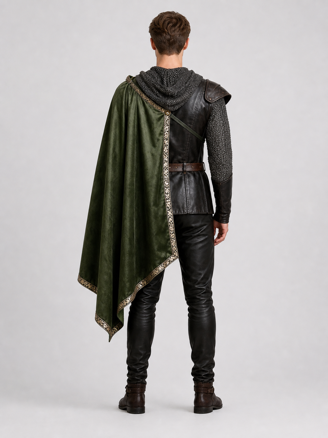 Green asymmetrical long carnival cape